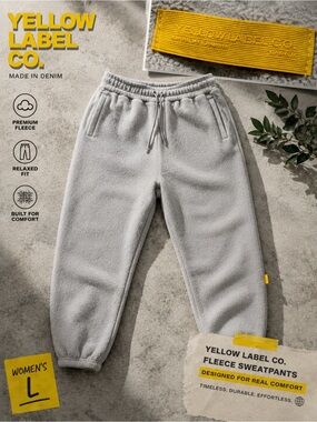 Yellow Label Co Fleece Jogger Pants Gray Size Large Drawstring Casual Cozy
